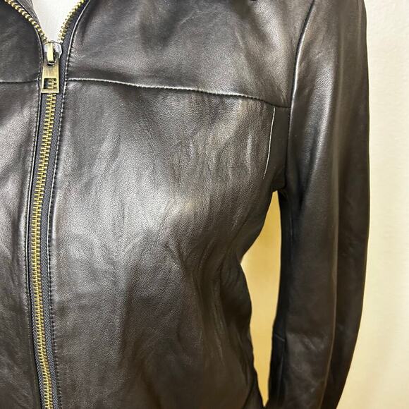 Madewell lamb leather shrunk zip front brass hardware jacket size 6** - Picture 3 of 15